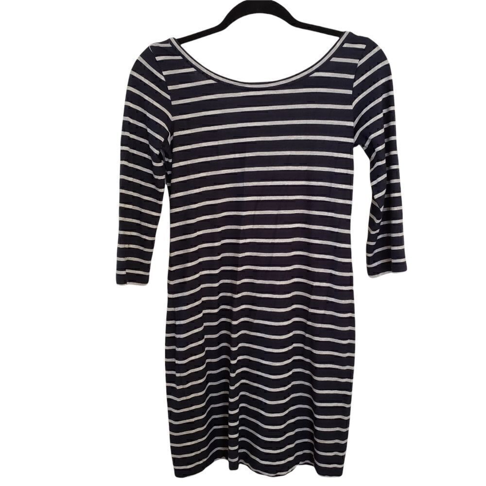 Club Monaco Striped Back Scoop Shirt Mini Dress